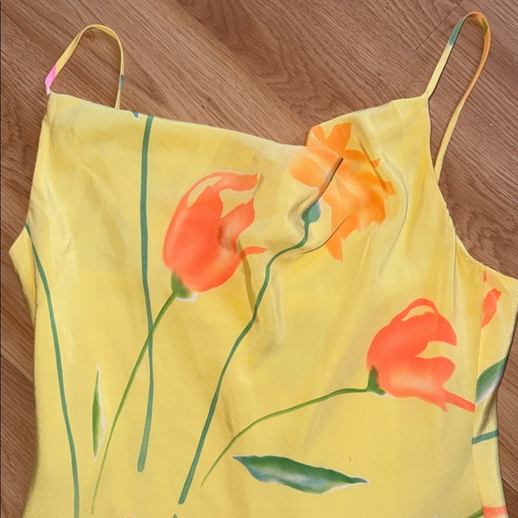 Vintage Lauren Ralph Lauren Floral Yellow Slip Dress 100% Silk Size 8 - Picture 2 of 11